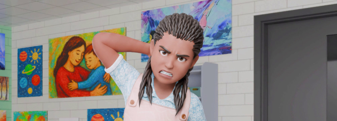 Zoe glares in frustration.