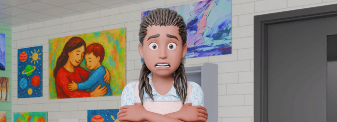 Zoe crosses her arms, feeling frazzled.