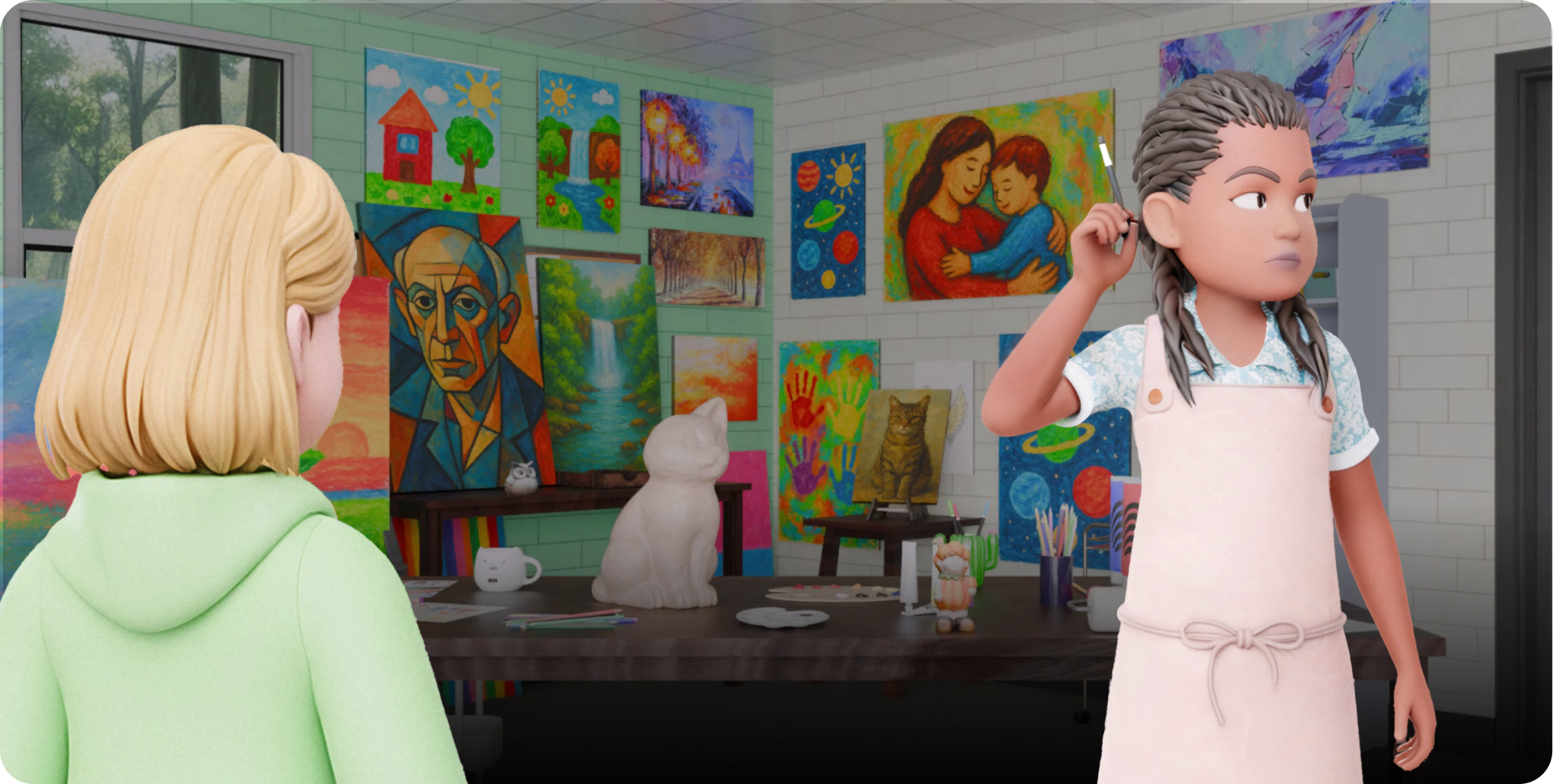 Zoe awkwardly greets a classmate.