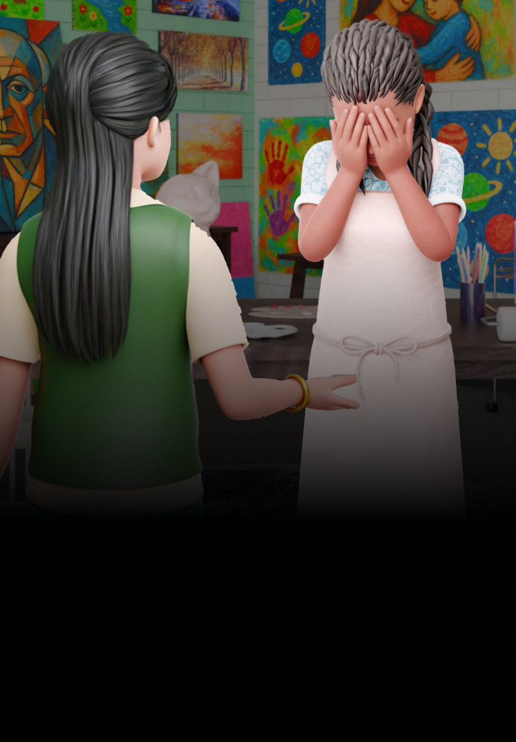 Zoe puts her head in her hands in response to her teacher's bad news.