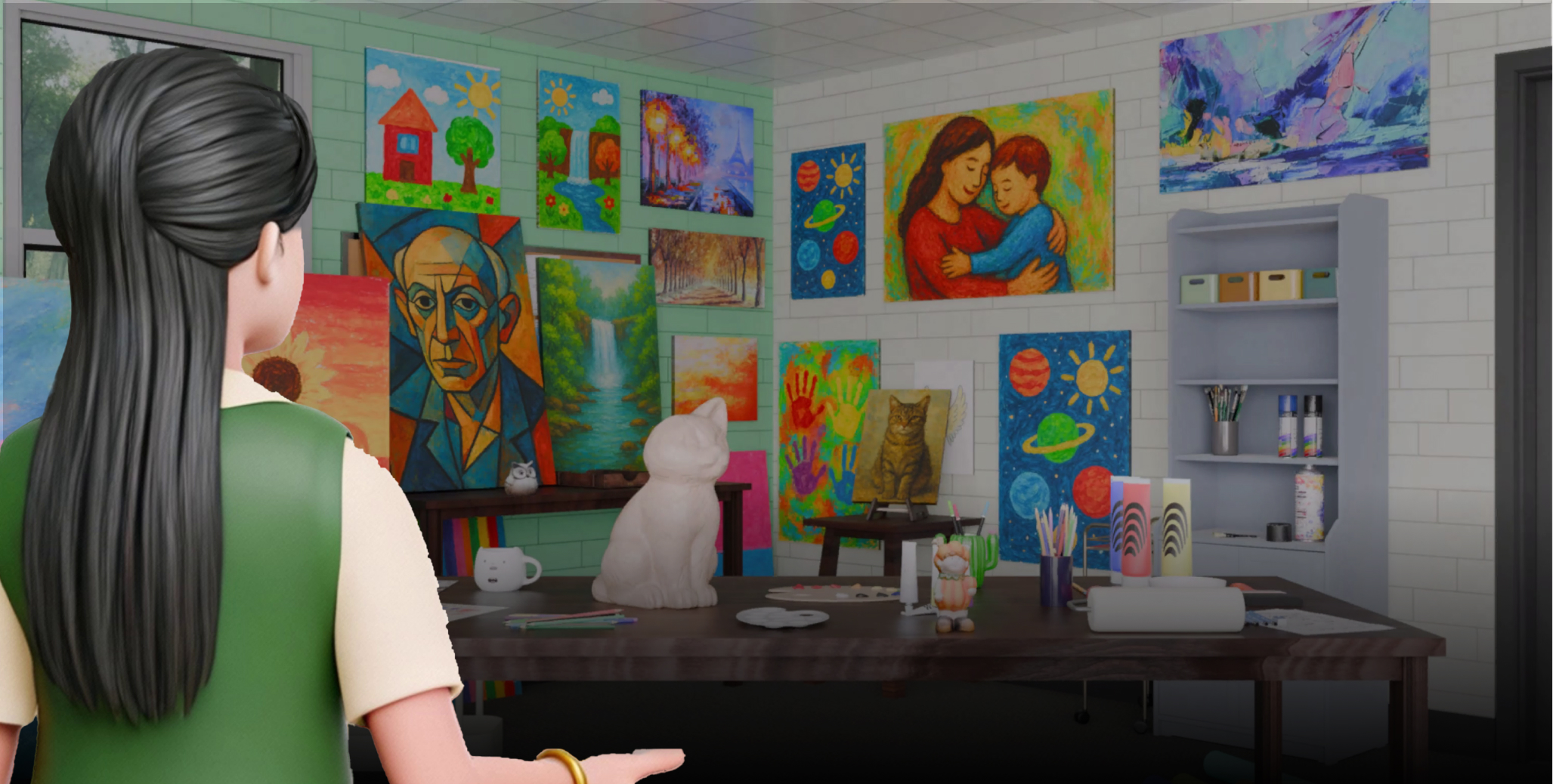 Zoe's teacher surveys the chaotic classroom.