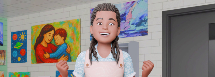 Zoe pumps her fists in celebration.